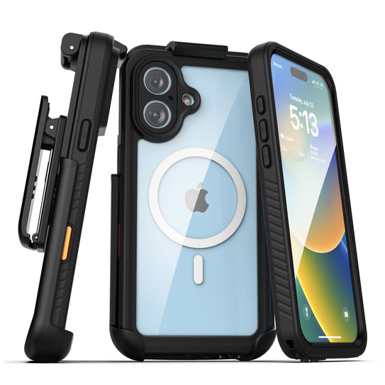 Encased Waterproof Case iPhone 16 Plus with Belt Clip Holster - Clear