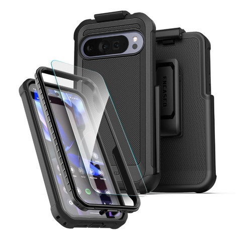Encased Falcon Case with Belt Clip Holster & HD Screen Protector Google Pixel 10/10 Pro - Black