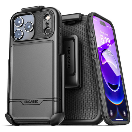 Encased Rebel Case iPhone 17 Pro Max with Belt Clip Holster - Black