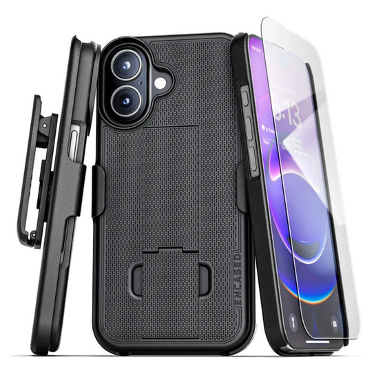 Encased DuraClip Case iPhone 17 with Belt Clip Holster and Screen Protector - Black
