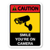 Made In USA Caution Sign: Smile You're On Camera Large Security Sticker (9" x 12")