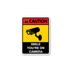 Made In USA Caution Sign: Smile You're On Camera Security Magnet (4.5" x 6")