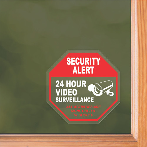 Made In USA Security Alert 24 Hour Surveillance Clear Sticker (6" x 6")