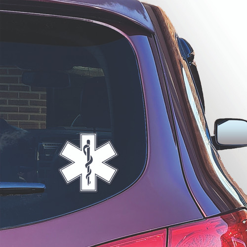 Made In USA EMS Star Of Life Clear Sticker (4" x 4")