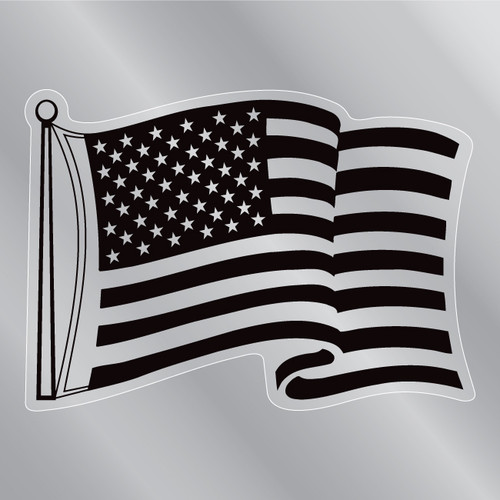 Made In USA Black Waving American Flag Clear Sticker (7.7" x 5.5")