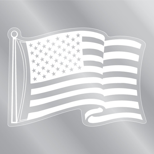 Made In USA White Waving American Flag Clear Sticker (7.7" x 5.5")