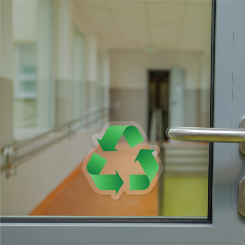 Made In USA Recycle Green Arrows Symbol - 3 Mil Clear Decal (3.76" x 3.88")