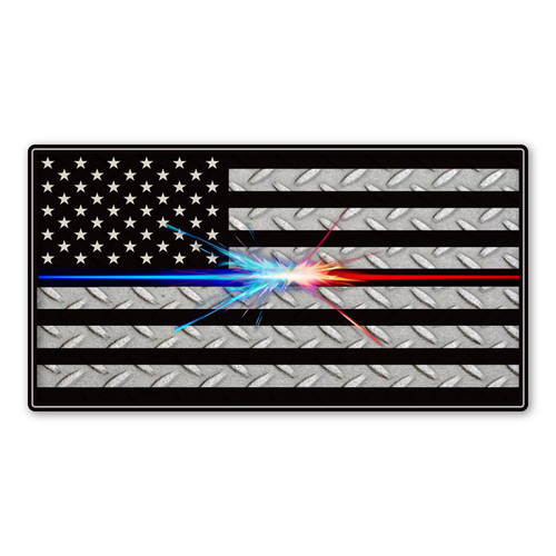 Made In USA Mini Thin Red/Blue Line (Laser) Flag Sticker (4.7" x 2.5")
