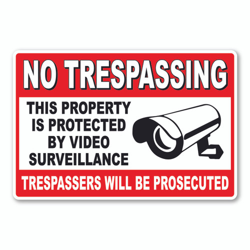 Made In USA No Trespassing This Property Is Protected By Video Surveillance Large Sticker (18" x 12")
