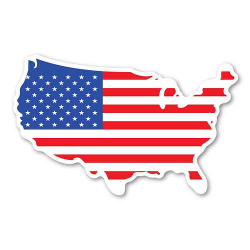 Made In USA United States Shaped American Flag Sticker (5" x 8")