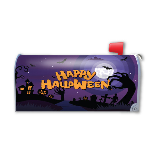 Made In USA Happy Halloween Purple Graveyard Mailbox Cover Magnet (21" x 18.38")