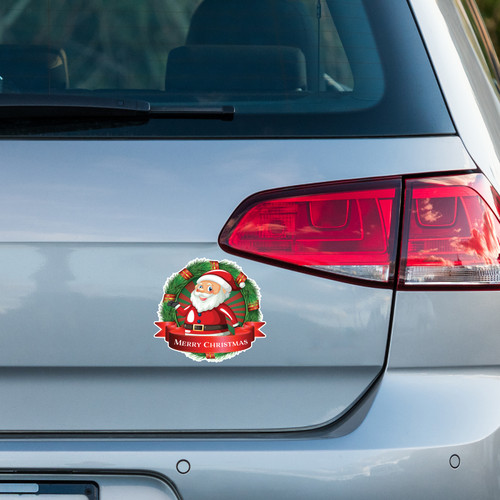 Made In USA Merry Christmas Wreath With Santa Claus Magnet (4.6" x 4.88")