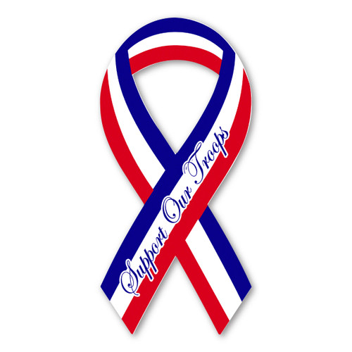 Made In USA Support Our Troops Red, White And Blue Ribbon Magnet (8" x 3.88")
