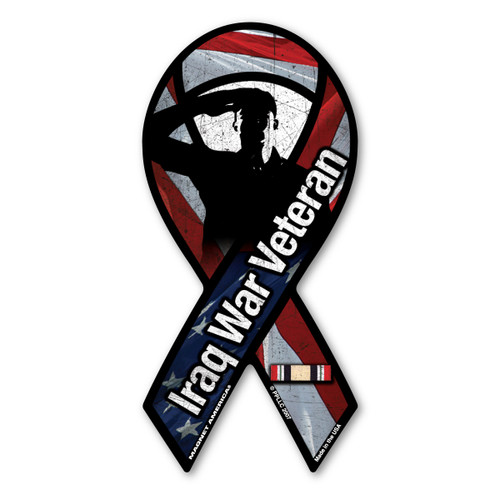 Made In USA Iraq War Veteran Salute Mini Ribbon Magnet (4" x 2")