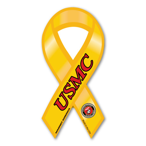 Made In USA USMC Yellow / Red Mini Ribbon Magnet (4" x 2")