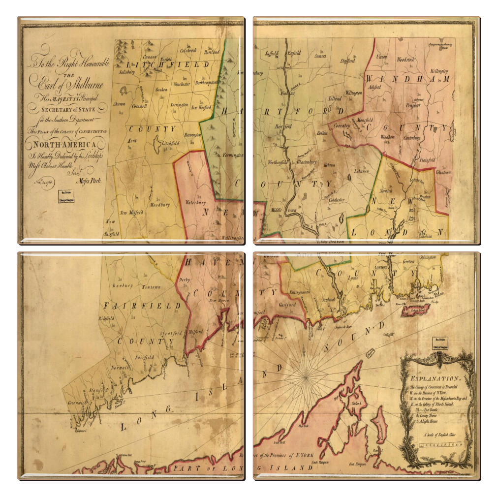 Connecticut Map Coaster Set of 4