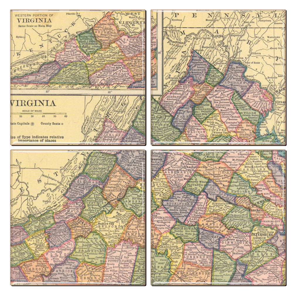 Virginia Map Coaster Set of 4 - Thumbnail 3