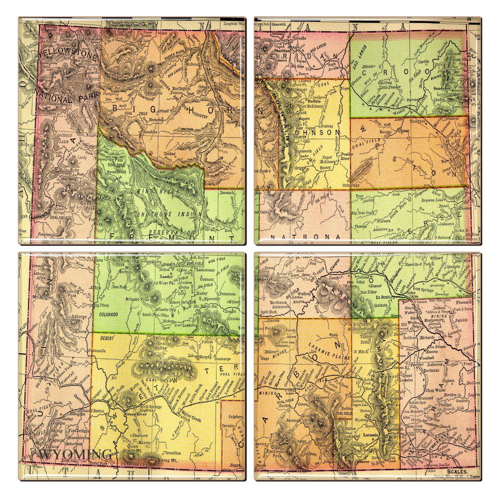 Wyoming Map Coaster Set of 4 - Thumbnail 3