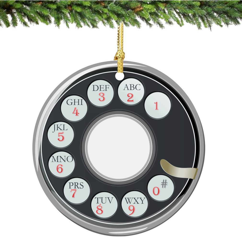 Old Fashion Rotary Phone Christmas Ornament Porcelain Double Sided