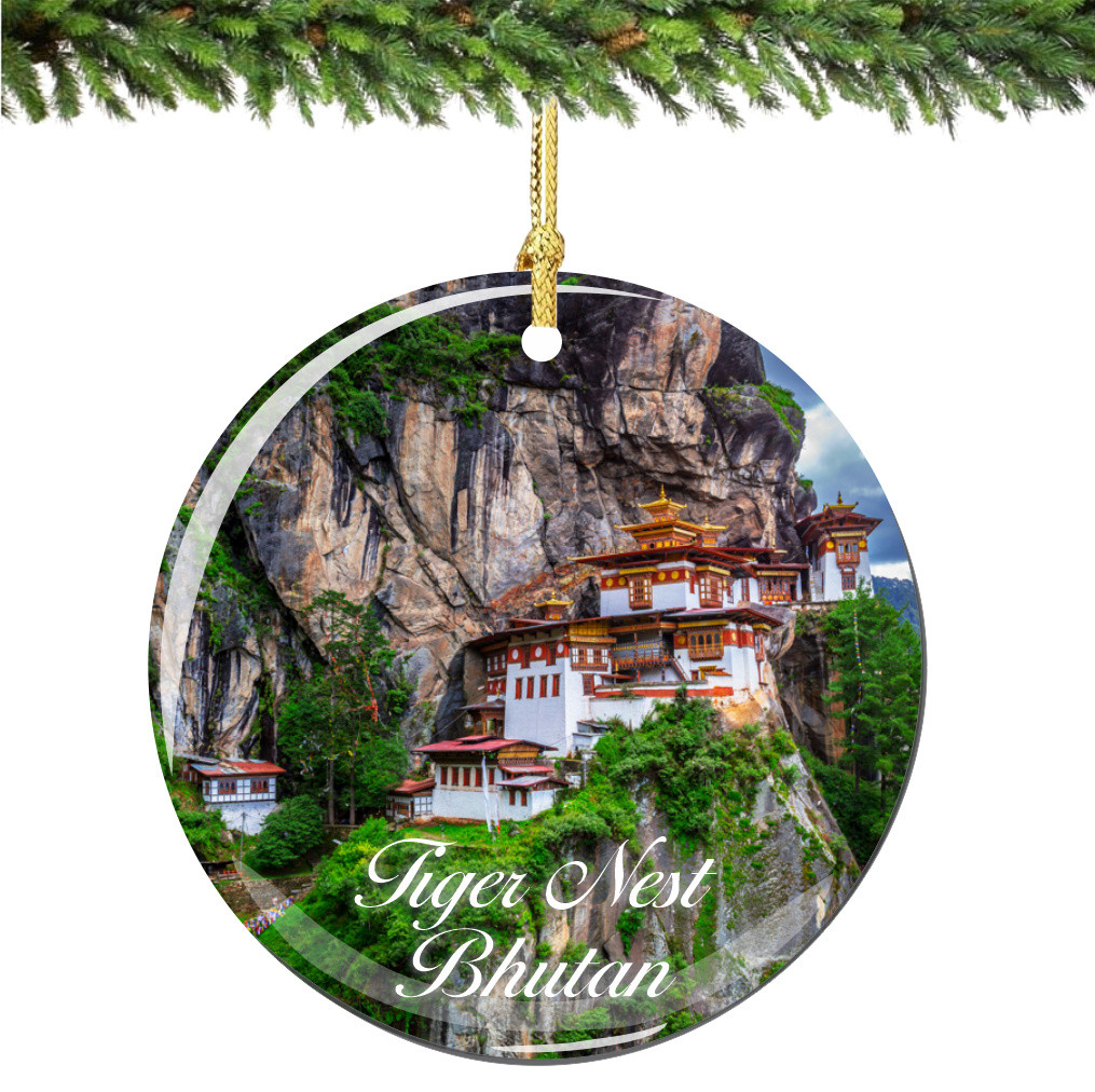 Bhutan Christmas Ornament Porcelain Double Sided