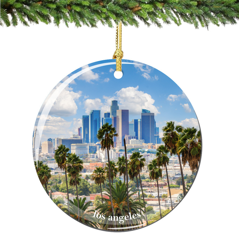 Los Angeles Skyline Christmas Ornament Porcelain Double Sided