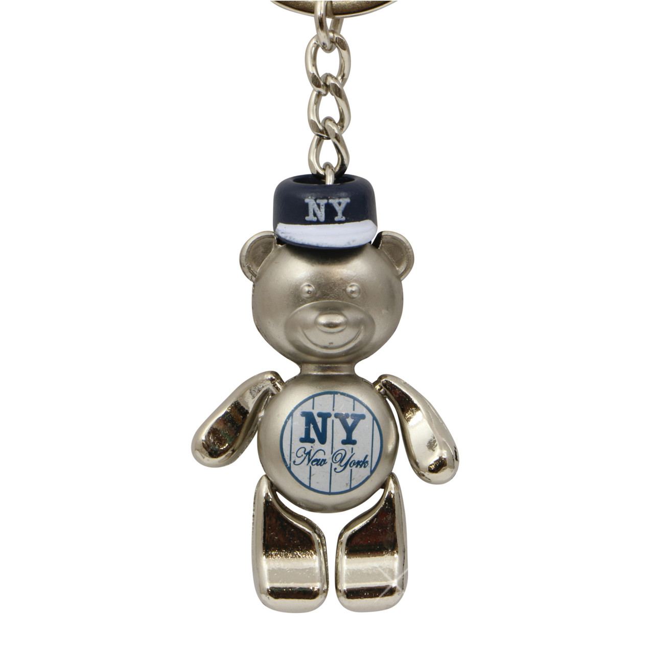 Metal NY Baseball Teddy Bear Key Chain