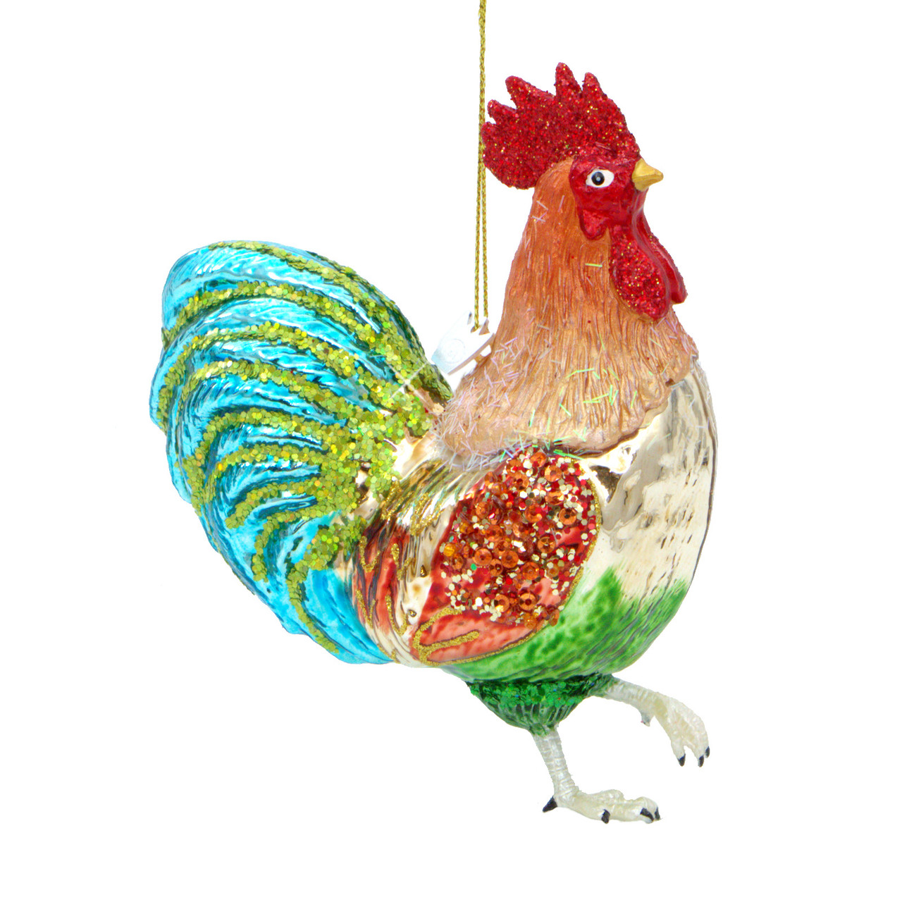 Glass Rooster Christmas Ornament