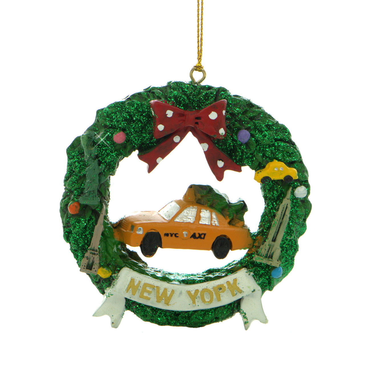 NYC Taxi Wreath Christmas Ornament - Thumbnail 2