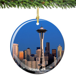Porcelain Space Needle and Seattle Christmas Ornament