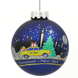 New York City skyline and taxi Christmas ornament, glass ball