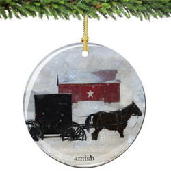 Amish Horse & Buggy Porcelain Amish Christmas Ornament