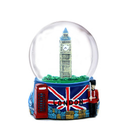 Landmarks and Big Ben London Snow Globe with Union Jack Flag