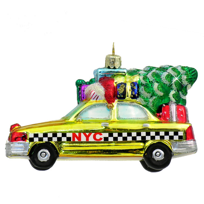 Glass NYC Taxi Christmas Ornament