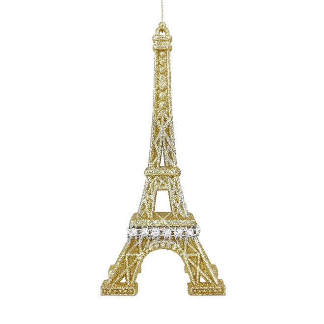 Silver & Gold Glitter Eiffel Tower Ornament - Gold