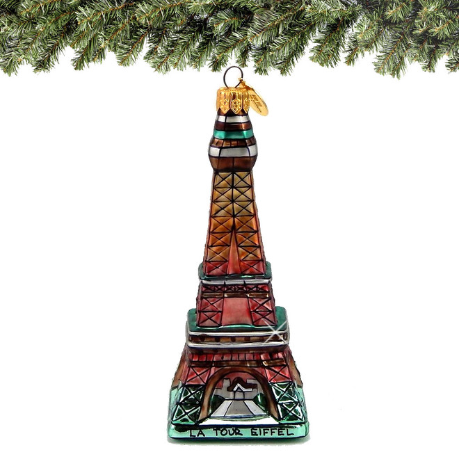 Glass Eiffel Tower Christmas Ornament