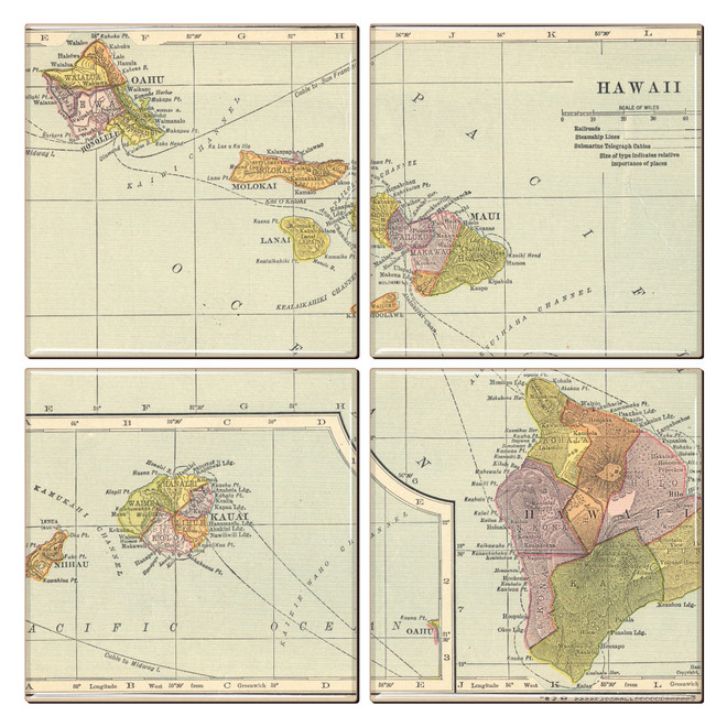 Hawaii Map Coaster Set of 4