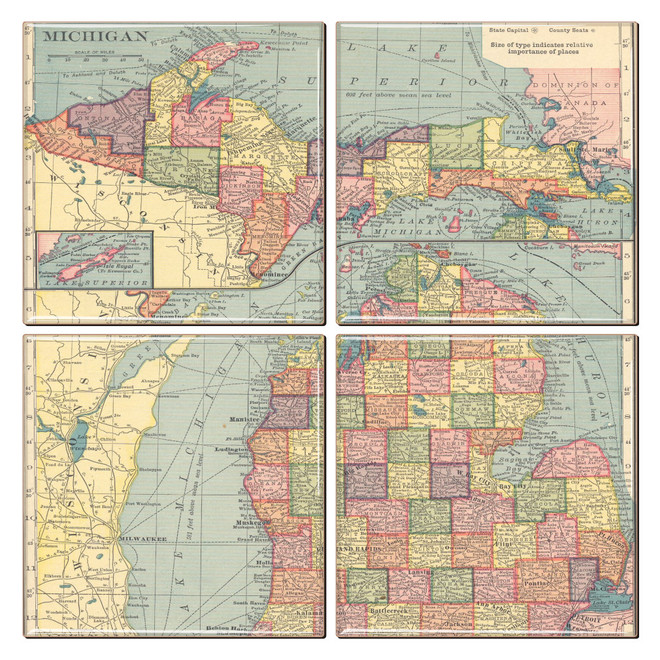 Michigan Map Coaster Set of 4