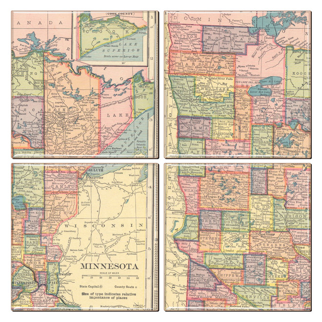 Minnesota Map Coaster Set of 4