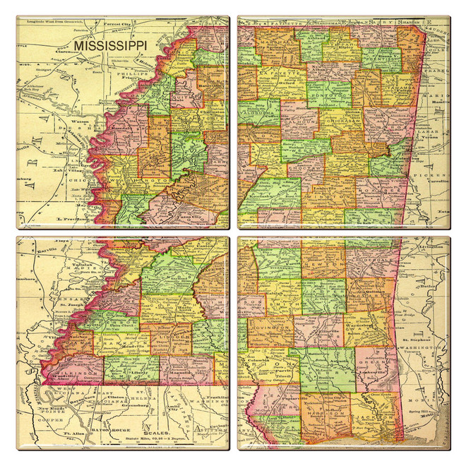 Mississippi Map Coaster Set of 4