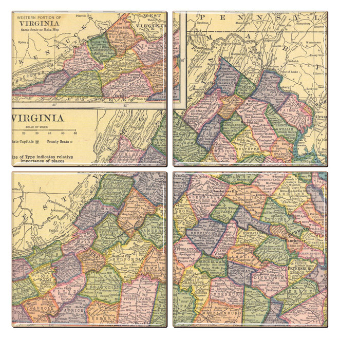 Virginia Map Coaster Set of 4