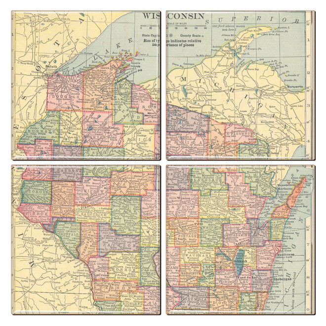 Wisconsin Map Coaster Set of 4