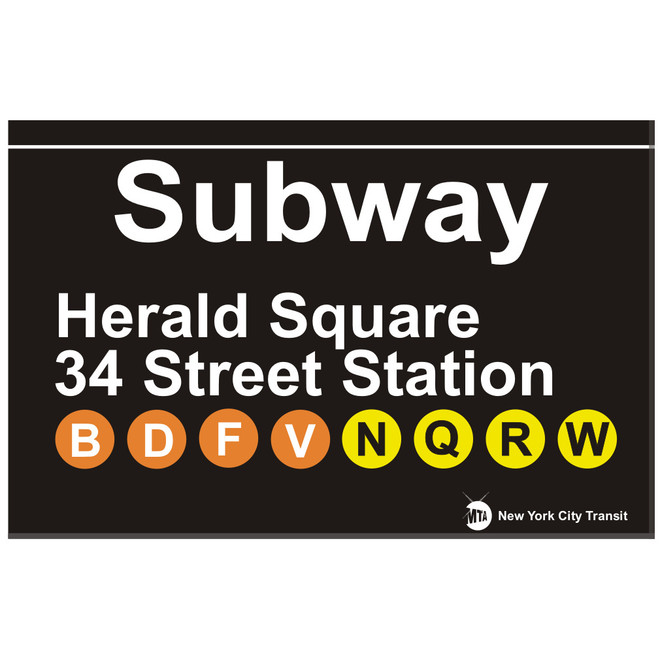 Herald Square 34th Street Replica Subway Sign
