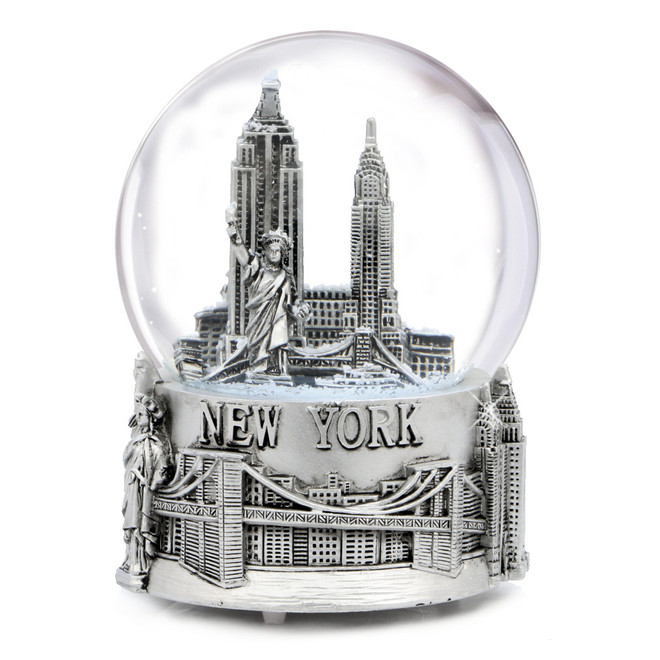 Musical Silver New York City Skyline Snow Globe