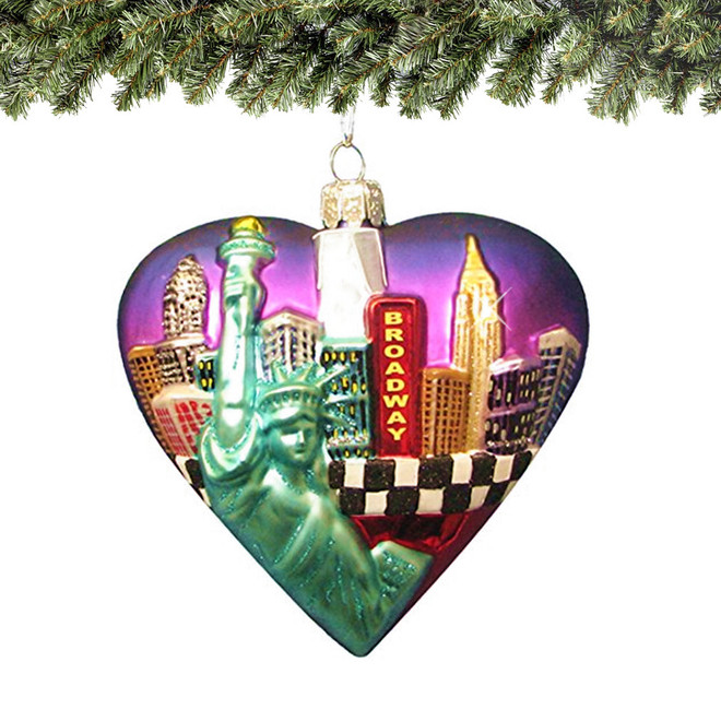 New York City Big Apple Glass Heart Ornament - Thumbnail 2