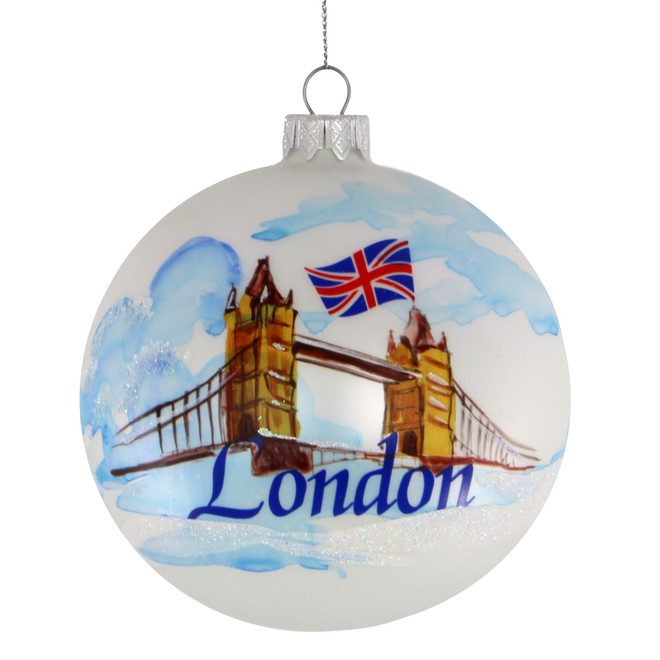 London Christmas Ornament 4 Inch Hand Painted Glass Ball