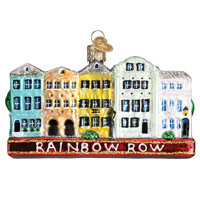 Charleston Rainbow Row Glass Ornament