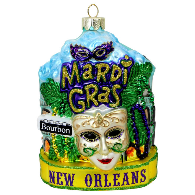 New Orleans Mardi Gras Glass Christmas Ornament