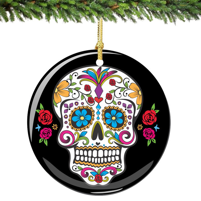 Sugar Skull Christmas Ornament Porcelain Double Sided