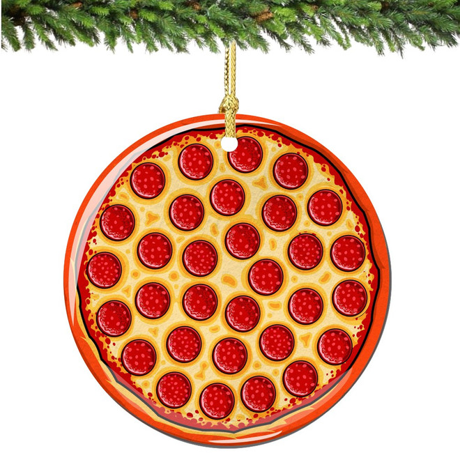 Pepperoni Pizza Christmas Ornament Porcelain Double Sided - Thumbnail 3
