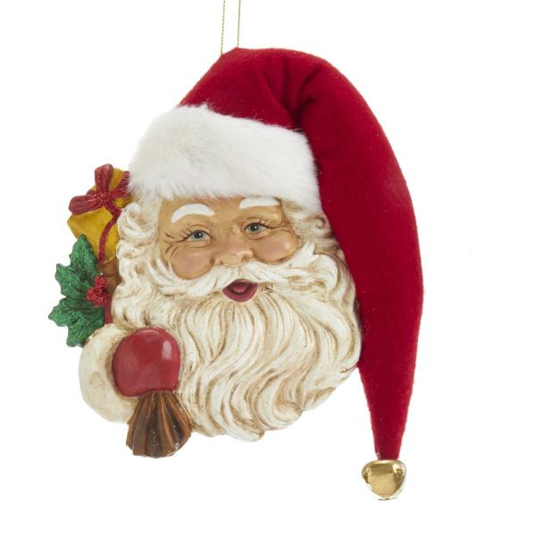 Santa Face with Hat and Bell Christmas Ornament